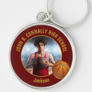 Llavero Foto de jugador de baloncesto en oro granate