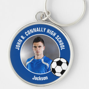 Llavero Foto de jugador de fútbol azul de secundaria