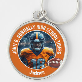 Llavero Foto de jugador de fútbol de secundaria de naranja