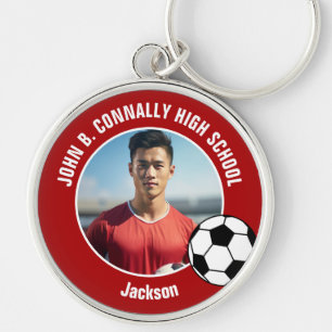 Llavero Foto de jugador de fútbol rojo de escuela secundar