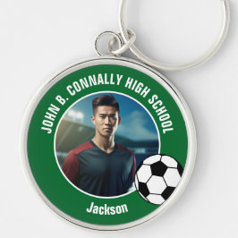 Llavero Foto de jugador de fútbol verde de escuela secunda