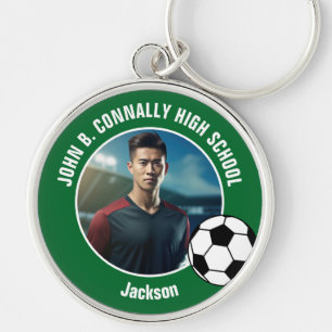 Llavero Foto de jugador de fútbol verde de escuela secunda