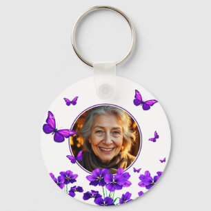 Llavero Foto de la abuela Floral Morada Mariposa