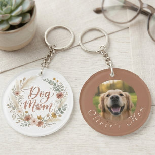 Llavero Foto de Mamá Perro con Acuarela Floral Boho