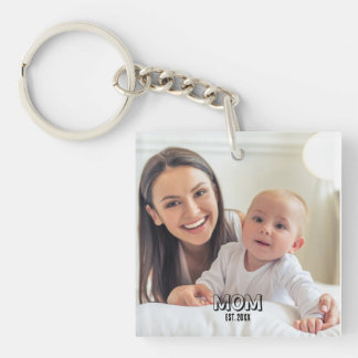 Llavero Foto de mamá tipografía negra minimalista Año de e