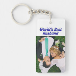 Llavero Foto de marido con texto azul