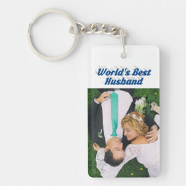 Llavero Foto de marido con texto azul marino