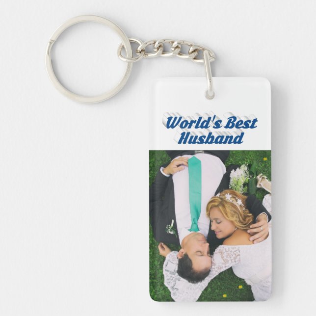 Llavero Foto de marido con texto azul marino (Frente)