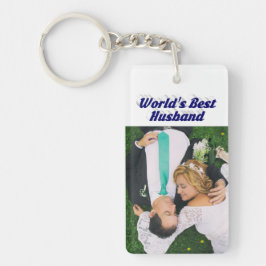 Llavero Foto de marido con texto azul oscuro