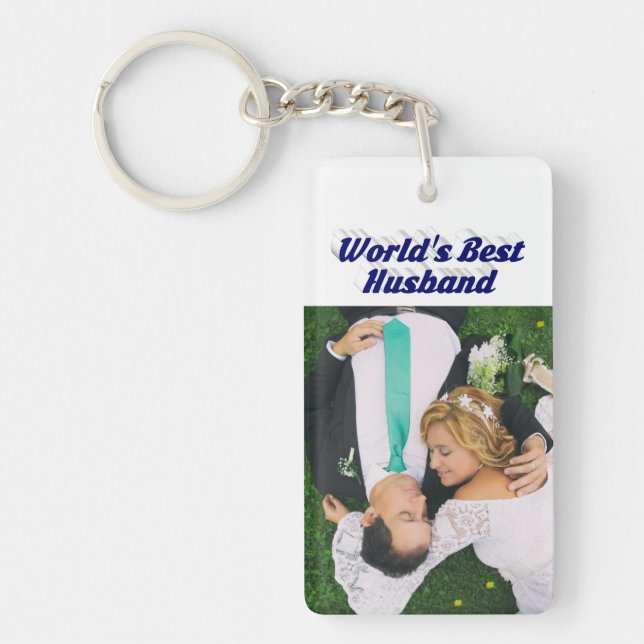 Llavero Foto de marido con texto azul oscuro (Frente)