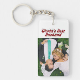 Llavero Foto de marido con texto en burdeos