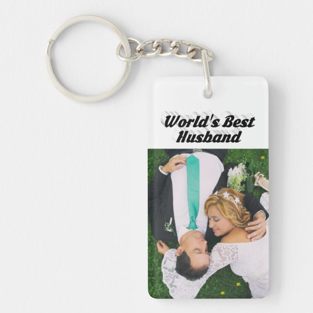 Llavero Foto de marido con texto negro (Frente)