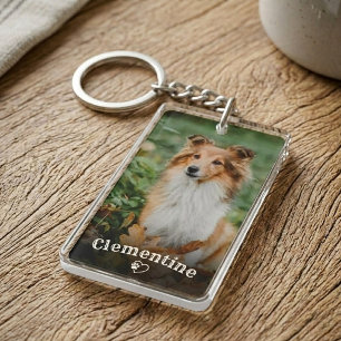 Llavero Foto de mascota Huella de perro corazón rústico No