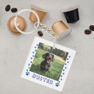 Llavero Foto de Mascota Patas Azul Personalizar