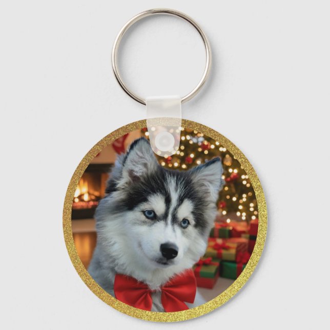 Llavero Foto de mascota personalizada "Amor" con brillo do (Anverso)