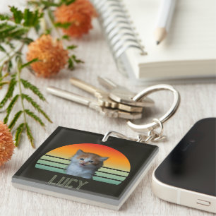 Llavero Foto de mascota personalizada con nombre Gato Rega