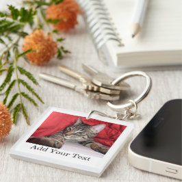 Llavero Foto de mascota personalizada con texto divertido