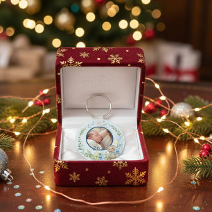 Llavero Foto de nombre personalizado de bebé de Navidad