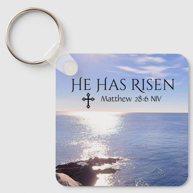 Llavero Foto de Ocean Christ elevó la Biblia Verse Easter (Anverso)