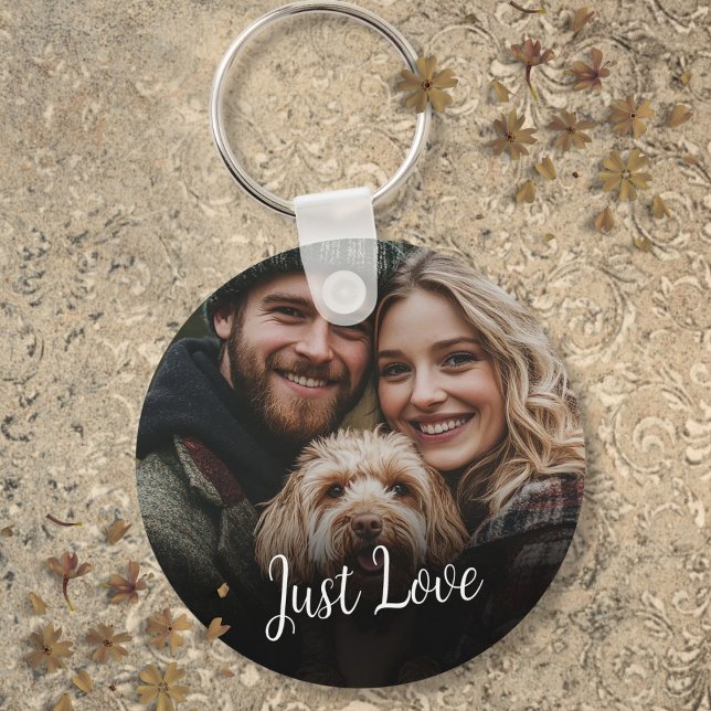 Llavero Foto de pareja de mensajes de guión personalizado (Personalized Script Message Couple Photo Keychain)