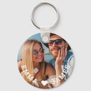 Llavero Foto de pareja personalizada con nombres y corazón