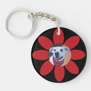 Llavero Foto de perro lindo me haces sonreír a flor roja n