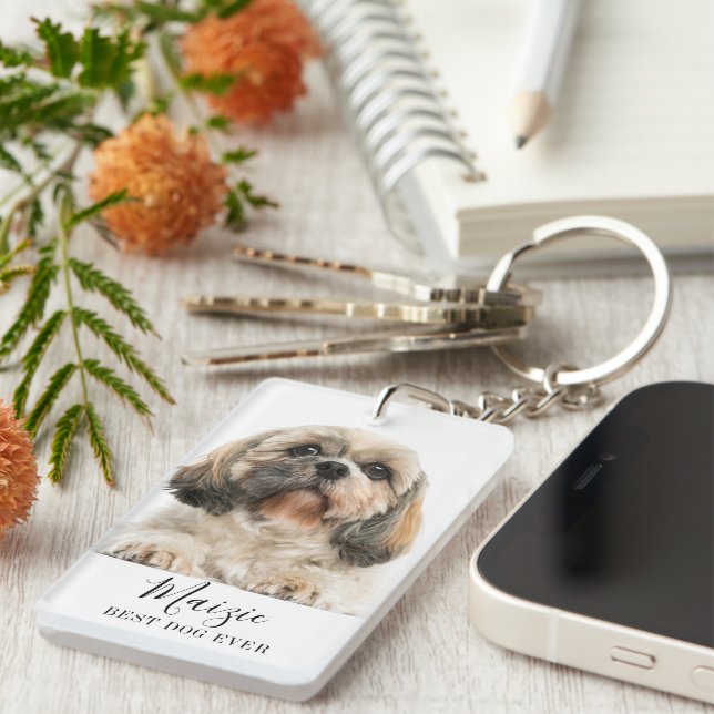 Llavero Foto de perro Mascota personalizada Shih Tzu (Frente Derecha)