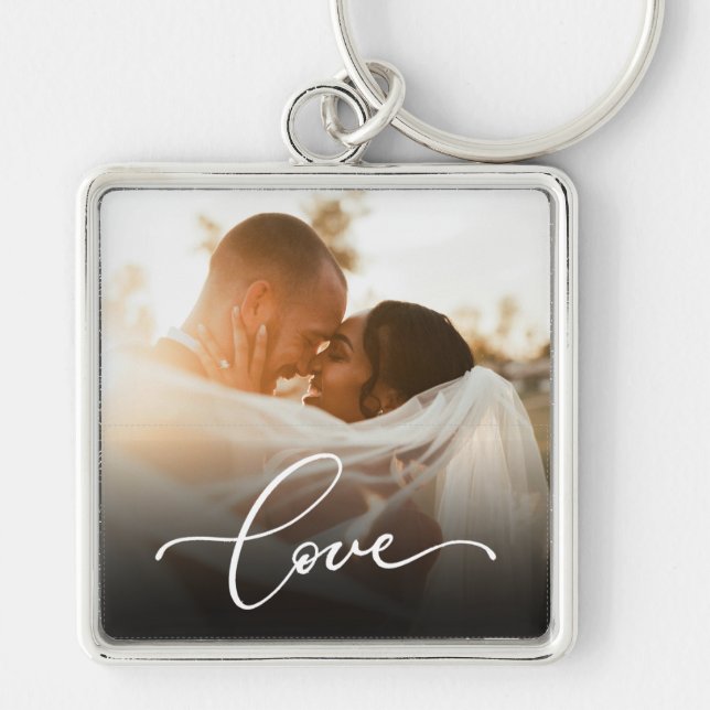 Llavero Foto de Personalizado recién casada de Love Script (Frente)