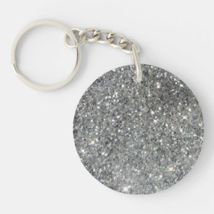 Llavero Foto de plata elegante del Glitz del purpurina