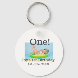 Llavero Foto de primer cumpleaños fecha de adición moderna