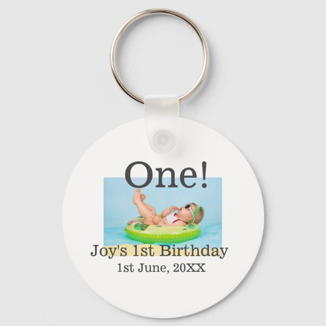 Llavero Foto de primer cumpleaños fecha de adición moderna (Anverso)