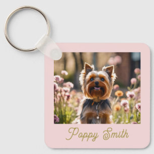 Llavero Foto de tu perro Cute Blush Gold Nombre