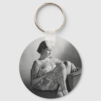 Llavero Foto de Vintage B&W, Chica de Sailor Tattooed