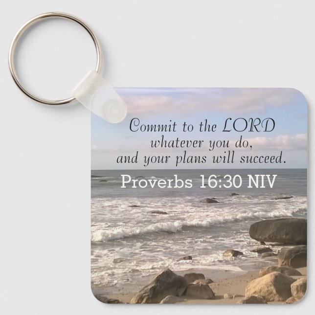 Llavero Foto de Wavy Ocean Shore Proverbs Biblia Verse Sea (Anverso)