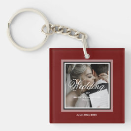 Llavero Foto del boda de personalizable rojo de Borgoña
