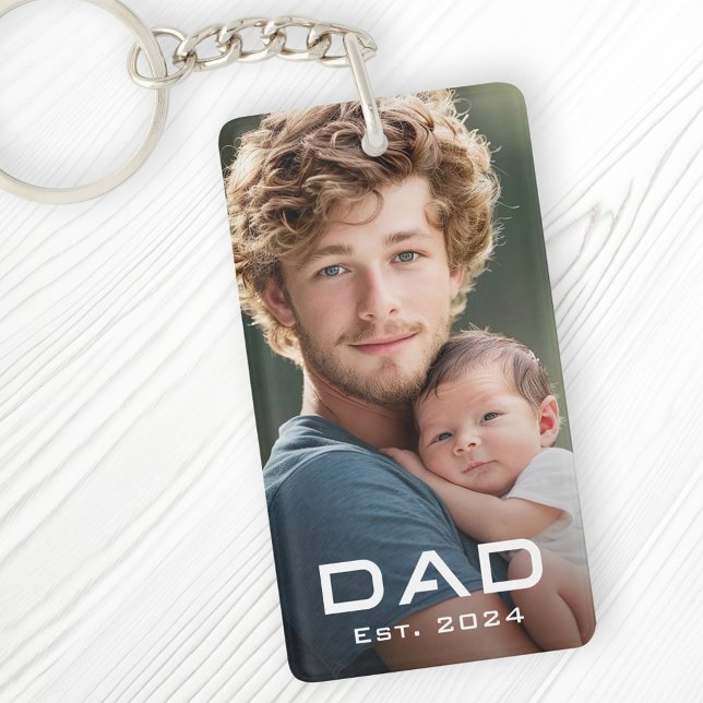 Llavero Foto del recién nacido del día del padre del padre (Modern dad est year father's day new baby photo keychain)
