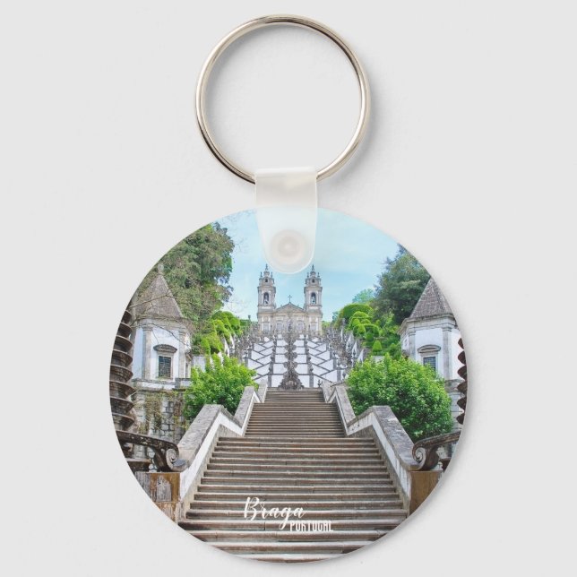 Llavero Foto del santuario de Bom Jesus Braga, con oración (Anverso)