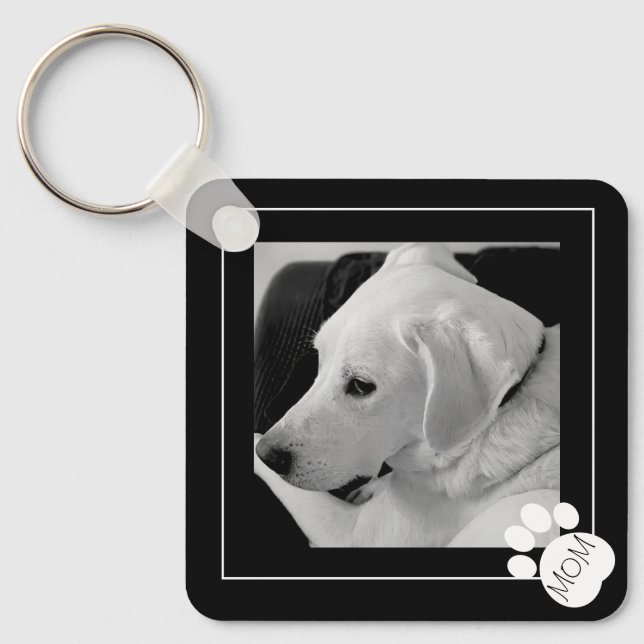 Llavero Foto en blanco y negro de la mejor mamá del perro (Anverso)