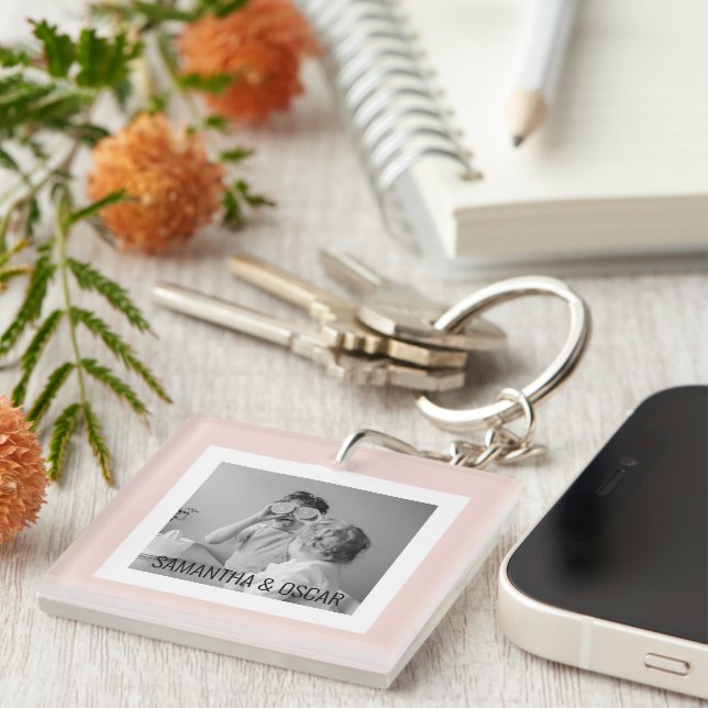 Llavero Foto familiar moderna Pastel Regalo sencillo rosa (Frente Derecha)