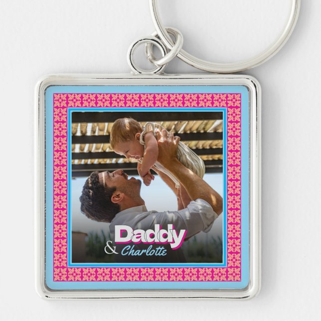 Llavero Foto familiar personalizada - papá con hija-hijo (Frente)