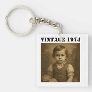 Llavero Foto infantil personalizada y año vintage personal