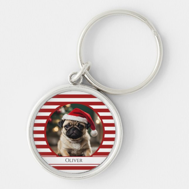 Llavero Foto Mascota personalizada Candy Cane Red Stripes (Frente)
