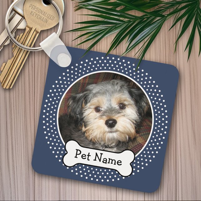 Llavero Foto Mascota personalizada con hueso de perro (Personalized keychain - add a pet photo)