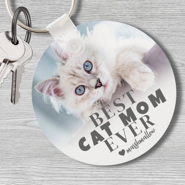 Llavero Foto Mascota personalizada de Cat Mom (Best Cat Mom Ever Personalized Photo keychain)
