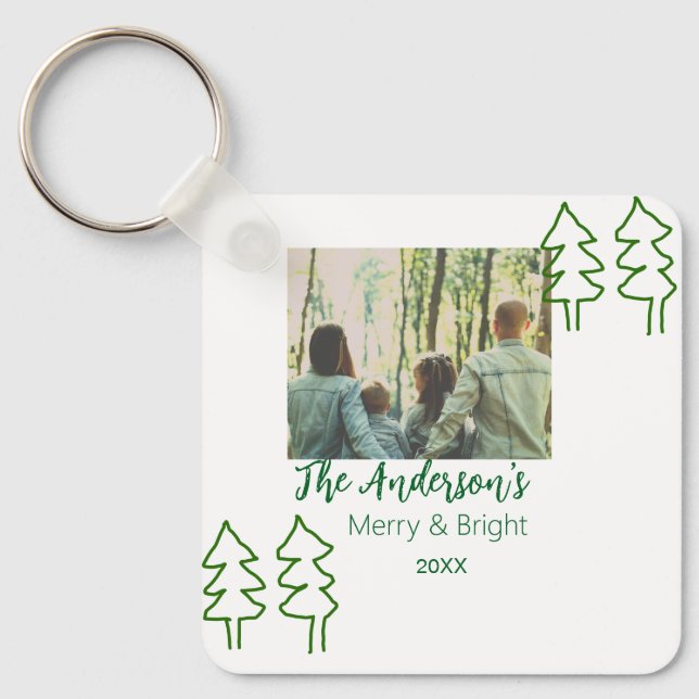 Llavero Foto moderna del árbol de Navidad verde de nombre  (Anverso)