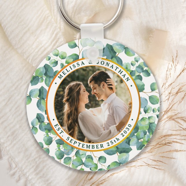 Llavero Foto moderna Eucalyptus Greenery Gold Boda (Subido por el creador)