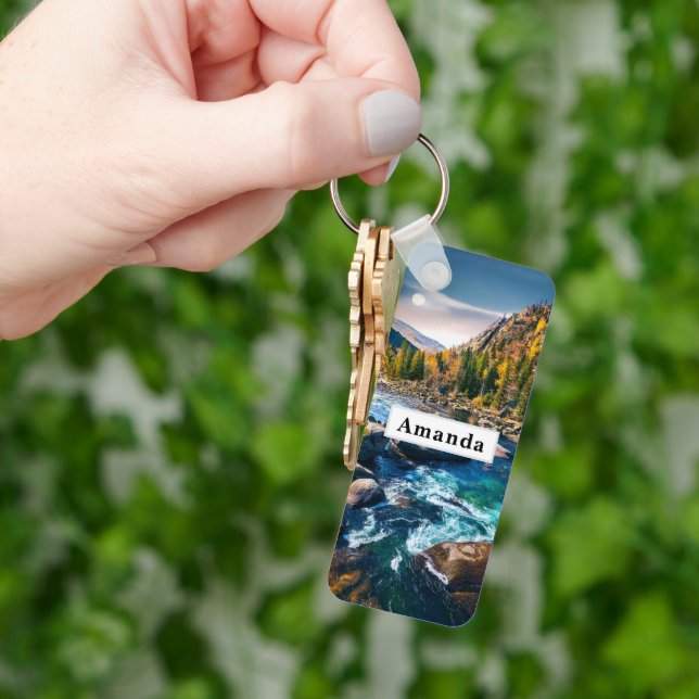 Llavero Foto panorámica del río y las montañas (Mano)