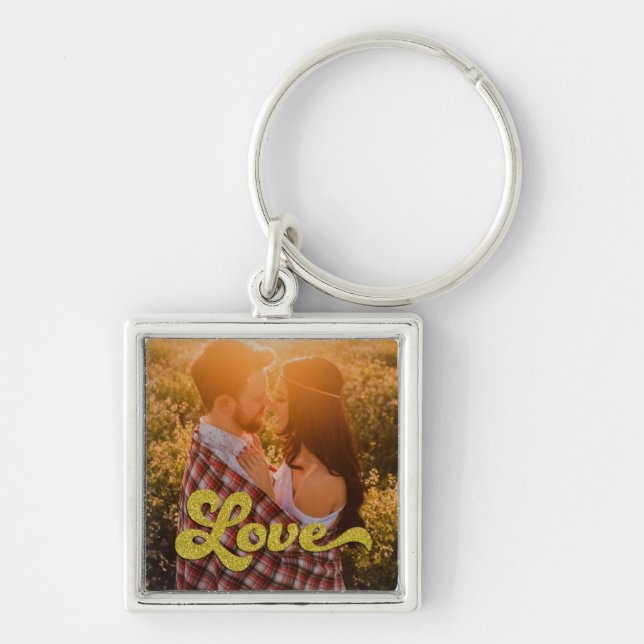 Llavero Foto personalizada con amor dorado (Frente)