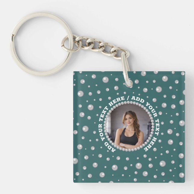 Llavero Foto personalizada con círculo de perlas sobre fon (Frente)
