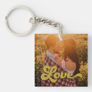 Llavero Foto personalizada con superposición de amor dorad